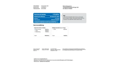 Sweden Telenor Mobile Invoice Word And PDF Template (2 Pages)