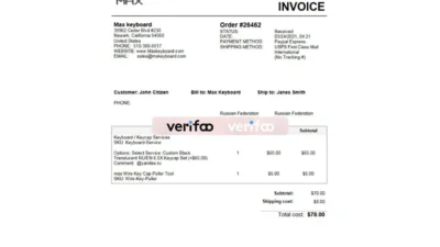 USA Max Keyboard Company invoice template in Word and PDF format