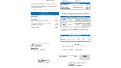 USA California Golden State Water Company Utility Bill Template