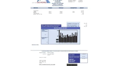 USA Lowa City Of Des Moines Water Utility Bill Word And PDF Template