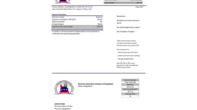 Bangladesh Electricity Generation Company Utility Bill Word And PDF Template