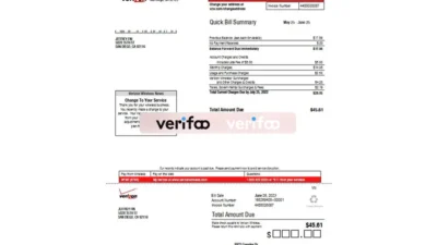 California verizon Utility Bill in word and PDF Format