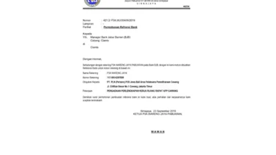 Indonesia Bank Jabar Banten Financial Request Letter Word And PDF Template (3 Pages)