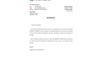 Iceland Arion Bank Reference Letter Template Version 2