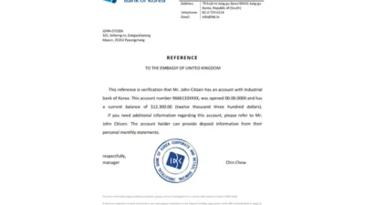 Korea Industrial Bank of Korea Bank Reference Letter Template