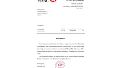 Greece HSBC Bank Reference Letter Template