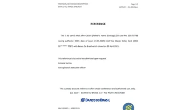 Brazil Banco do Brasil Bank Reference Letter Template