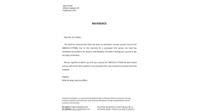 Netherlands Crawford Bank Reference Letter Template