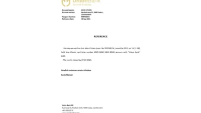 Liechtenstein Union Bank Reference Letter Template