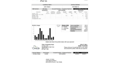 USA The City Of Wichita Falls Utility Bill Template In Word And PDF Format