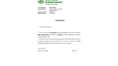 Equatorial Guinea The National Bank Reference Letter Template
