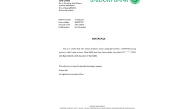 Brunei Baiduri Bank Reference Letter Template