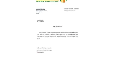 Egypt National Bank of Egypt Bank Reference Letter Template