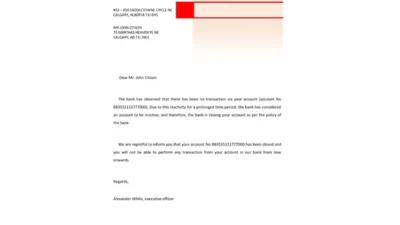 Canada Scotiabank account Bank Reference Letter Template