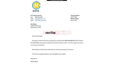 USA Movo bank account closure reference letter template