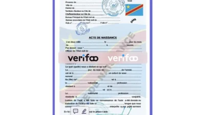 Democratic Republic of the Congo Birth Certificate Template in word and pdf format