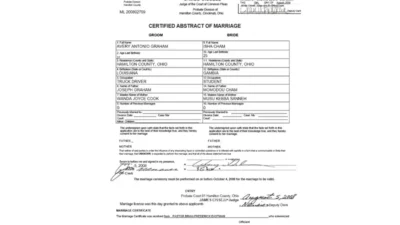 USA Ohio marriage certificate word and pdf template