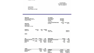 United States Jasmine Sung DDS PLLC Pay Stub Template In Word And PDF Format