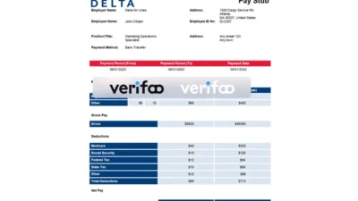 USA Delta Air Lines airlines company pay stub Word and PDF template