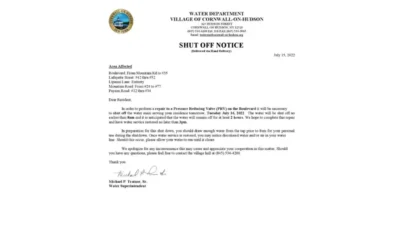 USA New York Cornwall-on-Hudson Water Utility Bill Shutoff Notice Word And PDF Template