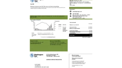 USA Washington Gas WGL utility bill template in Word and PDF format