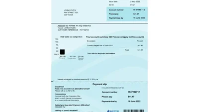 Australia Water Corporation WA utility bill Template
