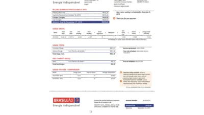 Brazil Gas business utility bill in Word and PDF template