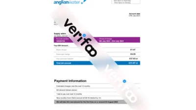 UK anglian water utility bill Word And PDF template
