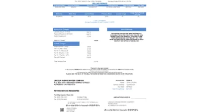 USA California Lincoln Avenue Water Company Utility Bill Word And PDF Template