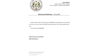 Bhutan National Bank Reference Letter Template