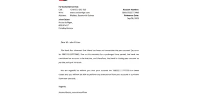 Equatorial Guinea CCEI Bank Benin Bank Reference Letter Template