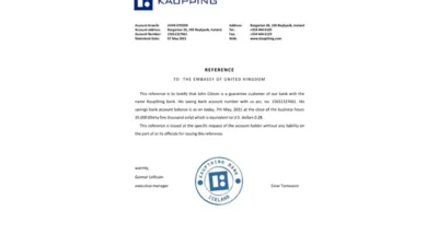 Iceland Kaupthing Bank Reference Letter Template