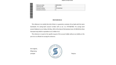 Hong Kong Scotiabank Bank Reference Letter Template