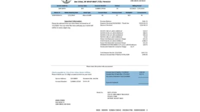 USA Michigan City Of Ann Arbor Water Utilities Bill Word And PDF Template