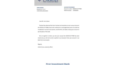 Bulgaria First Investment Bank Reference Letter Template