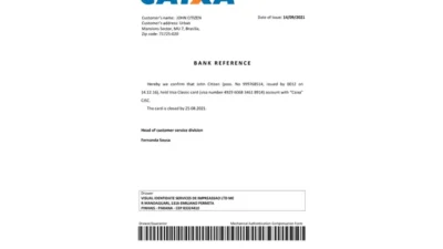 Brazil Caixa Bank Reference Letter Template