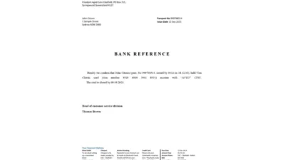 Australia Aveo Bank Account Reference Letter Template