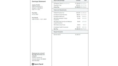 USA Rockaway Bar and Grill Earnings Statement Word And PDF Template (2 Pages)