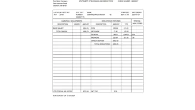 USA Ford Motor Company PayStub Word And PDF Template (2 Pages)