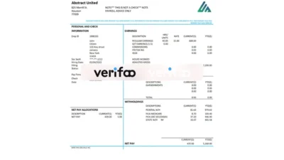 USA New York Abstract United pay stub Word and PDF template