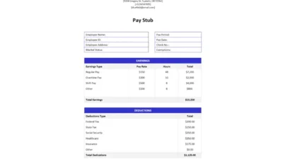 Bluefield Corp Paystub templateElectronic company income certificate