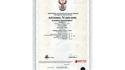 South Africa National N Diploma in Business Management Template in word and pdf format