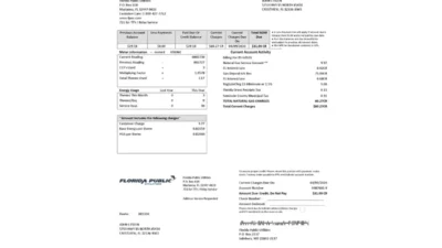 USA Florida Public Utilities Utility Bill Word And PDF Template