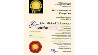 Fake Antoree TEFL Certificate PSD Template