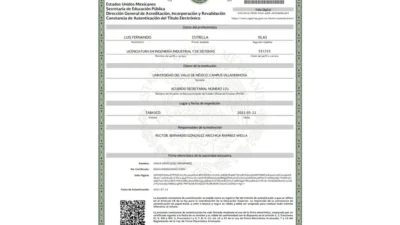 Mexico Certificate of Authentication of Electronic Professional Title Template