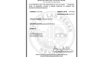 United States City of Las Vegas Business License Template in Word and PDF Format