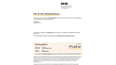 Sweden Swedbank Pay Monthly Invoice Word And PDF Template (2 Pages)