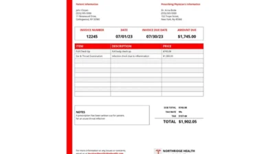 USA New York Northridge Health Center medical Invoice Template