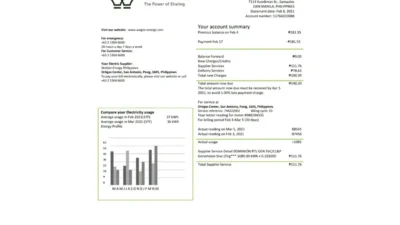 Philippines WeGen Energy Philippines Utility Bill Word And PDF Template