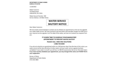 USA Lancaster Water Service Utility Bill Shutoff Notice Word And PDF Template